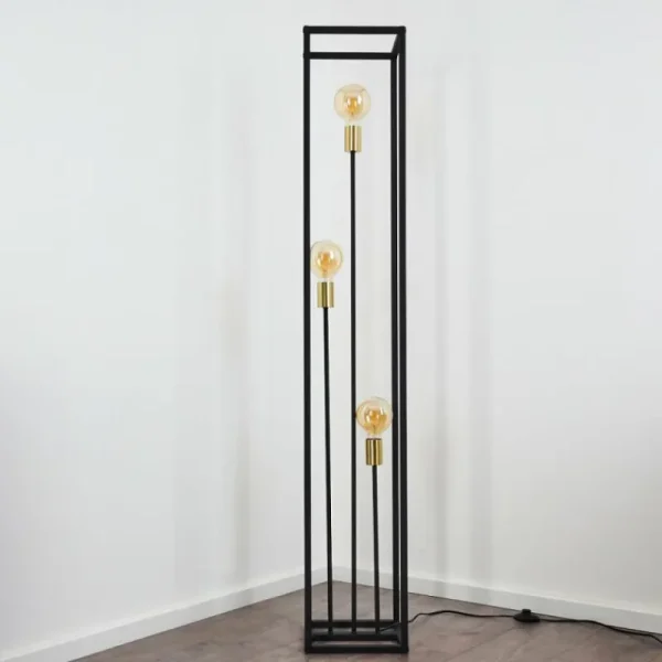 hofstein Lampadaire Woden Laiton, Noir, 3 lumières* Lampes Modernes
