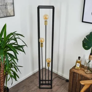 hofstein Lampadaire Woden Laiton, Noir, 3 lumières* Lampes Modernes