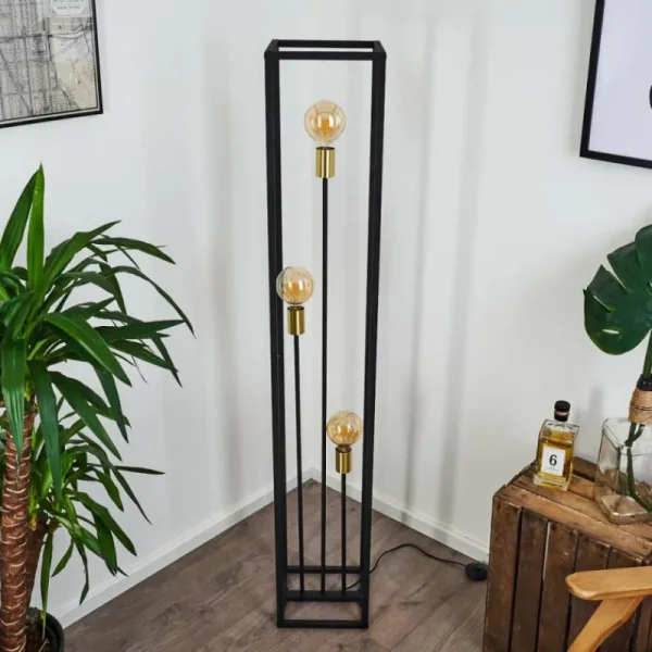 hofstein Lampadaire Woden Laiton, Noir, 3 lumières* Lampes Modernes