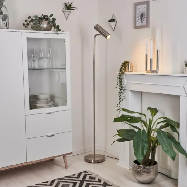 hofstein Lampadaire Zuoz Nickel mat, 1 lumière* Lampes Modernes