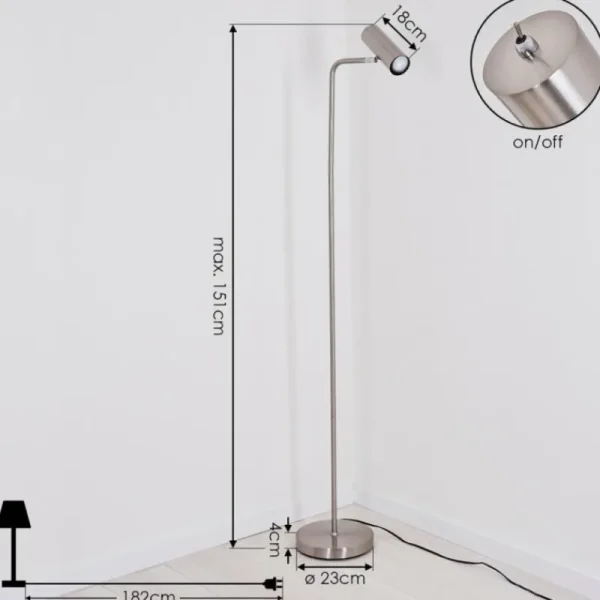 hofstein Lampadaire Zuoz Nickel mat, 1 lumière* Lampes Modernes