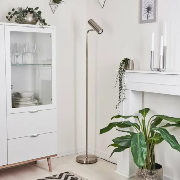 hofstein Lampadaire Zuoz Nickel mat, 1 lumière* Lampes Modernes