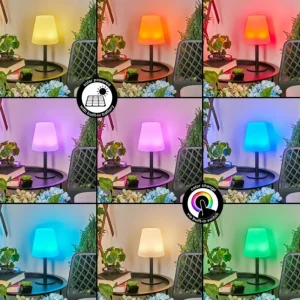 hofstein Lampe à poser Zoume Solar LED Noir, 8 lumières, Changeur de couleurs* Lampes Modernes