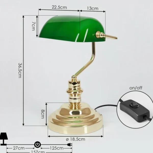 hofstein Lampe de banquier verte Or, Vert, Laiton, 1 lumière* Lampes En Verre