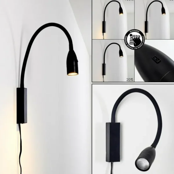hofstein Lampe de chevet Alsea LED Noir, 1 lumière, Détecteur de mouvement* Lampes Modernes