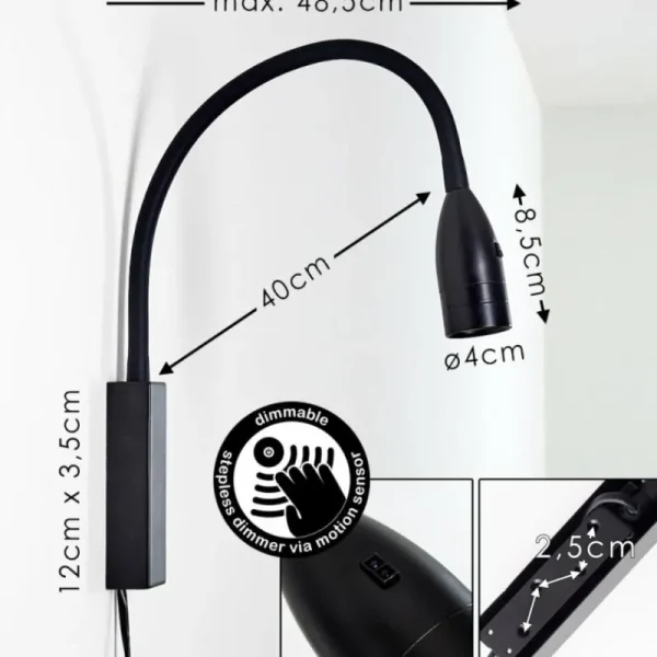 hofstein Lampe de chevet Alsea LED Noir, 1 lumière, Détecteur de mouvement* Lampes Modernes
