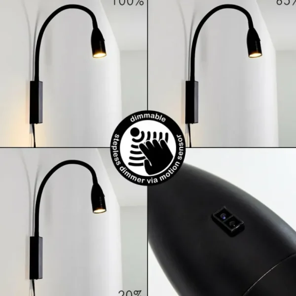 hofstein Lampe de chevet Alsea LED Noir, 1 lumière, Détecteur de mouvement* Lampes Modernes