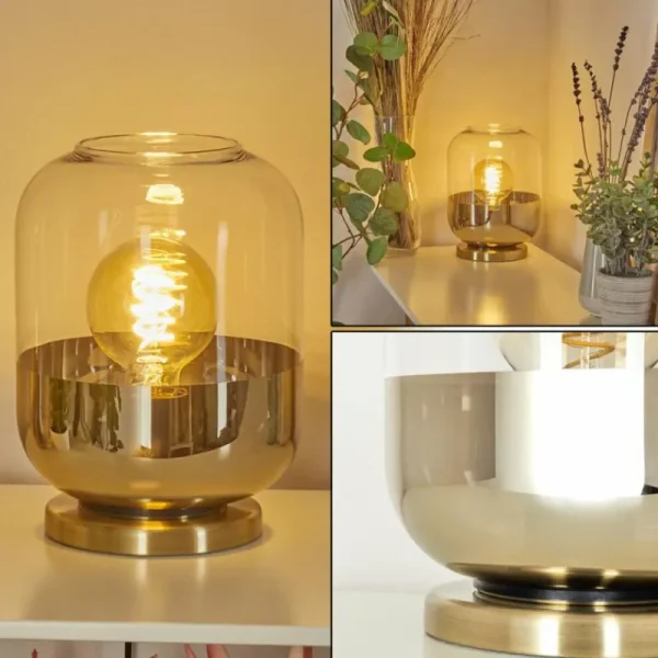 hofstein Lampe de table Golpilhal Or, Laiton, 1 lumière* Lampes En Verre