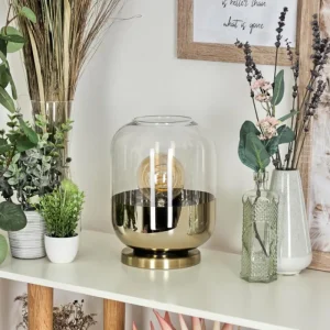 hofstein Lampe de table Golpilhal Or, Laiton, 1 lumière* Lampes En Verre