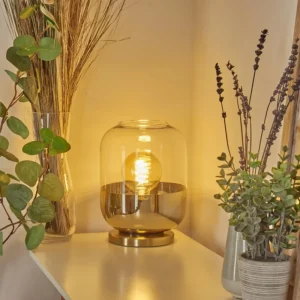 hofstein Lampe de table Golpilhal Or, Laiton, 1 lumière* Lampes En Verre