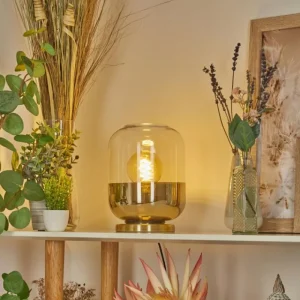 hofstein Lampe de table Golpilhal Or, Laiton, 1 lumière* Lampes En Verre