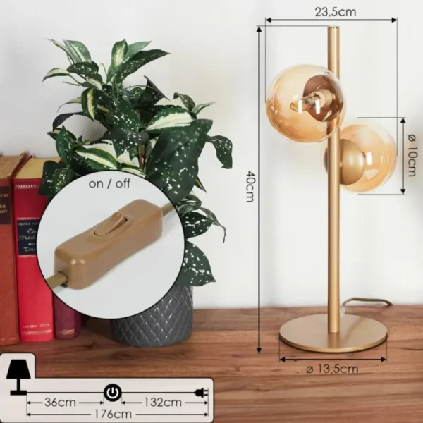 hofstein Lampe de table Remaisnil Laiton, 2 lumières* Lampes En Verre