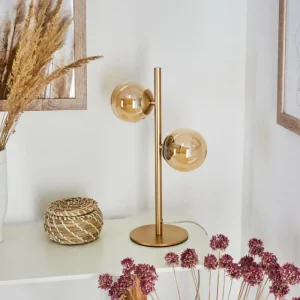 hofstein Lampe de table Alden Laiton, 2 lumières* Lampes En Verre