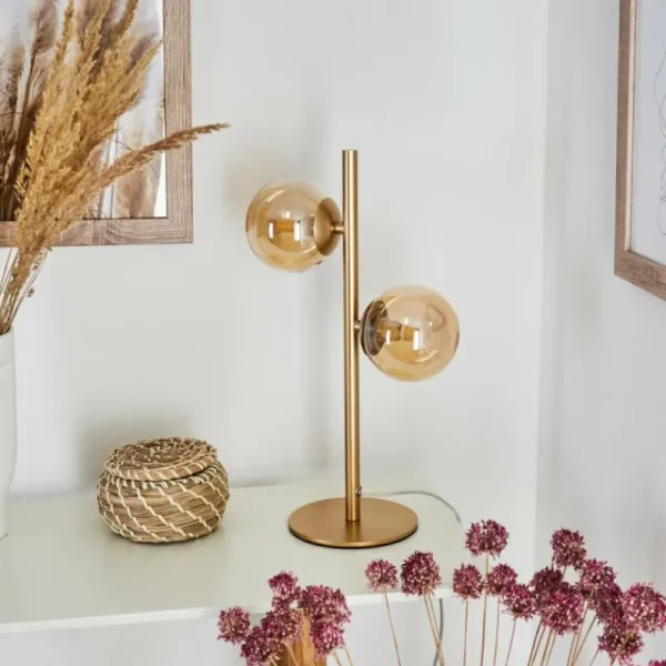 hofstein Lampe de table Alden Laiton, 2 lumières* Lampes En Verre