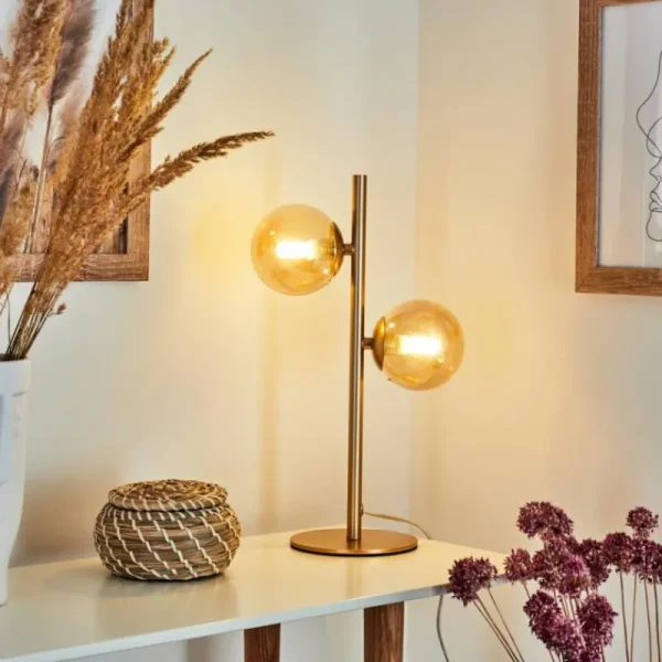 hofstein Lampe de table Alden Laiton, 2 lumières* Lampes En Verre