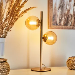 hofstein Lampe de table Alden Laiton, 2 lumières* Lampes En Verre