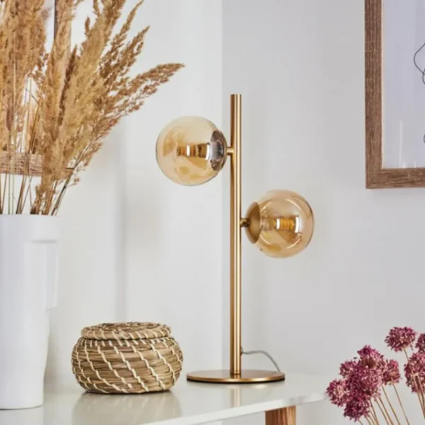 hofstein Lampe de table Alden Laiton, 2 lumières* Lampes En Verre