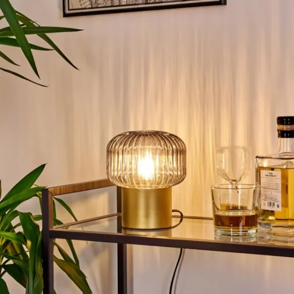 hofstein Lampe de table Gallo Or, Laiton, 1 lumière* Lampes En Verre