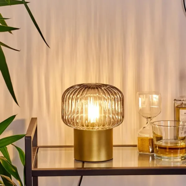 hofstein Lampe de table Gallo Or, Laiton, 1 lumière* Lampes En Verre