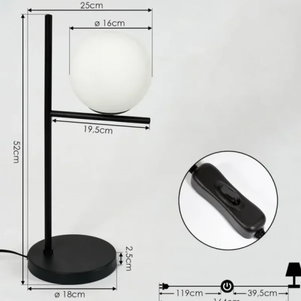 hofstein Lampe de table Hogatza Noir, 1 lumière* Lampes En Verre