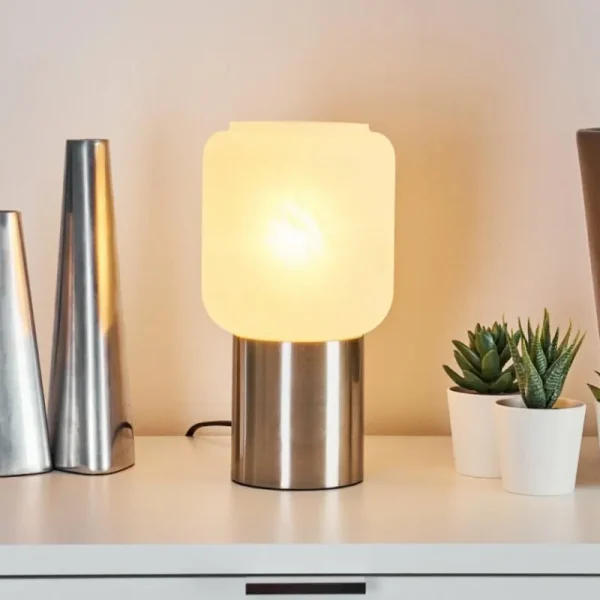 hofstein Lampe de table Keppoch Nickel mat, 1 lumière* Lampes En Verre