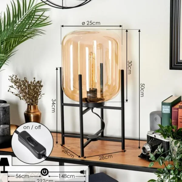 hofstein Lampe de table Manzano Noir, 1 lumière* Lampes En Verre