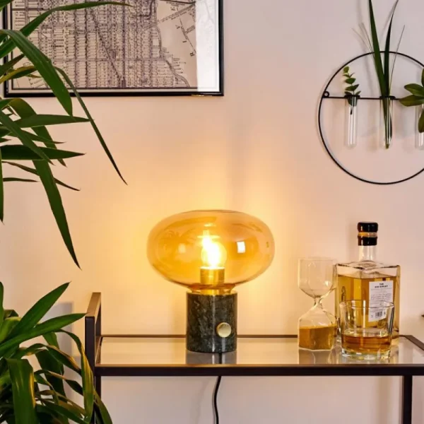 hofstein Lampe de table Maoro Vert, Laiton, 1 lumière* Lampes En Verre