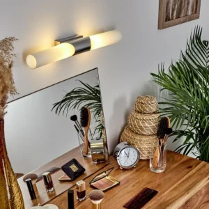 hofstein lampe miroir Morges Brun foncé, Nickel mat, 2 lumières* Lampes En Verre