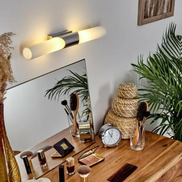 hofstein lampe miroir Morges Brun foncé, Nickel mat, 2 lumières* Lampes En Verre
