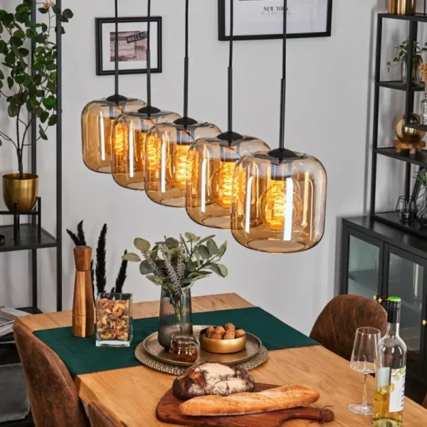 hofstein Lauden Suspension Ambre, 5 lumières* Lampes En Verre