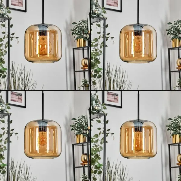 hofstein Lauden Suspension Ambre, 5 lumières* Lampes En Verre