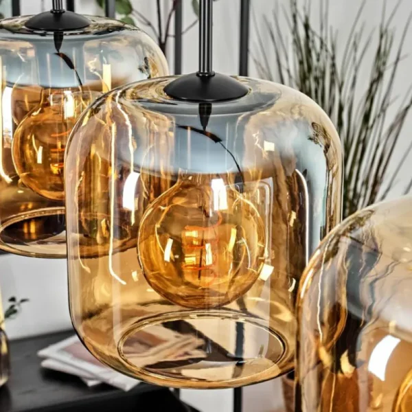 hofstein Lauden Suspension Ambre, 5 lumières* Lampes En Verre