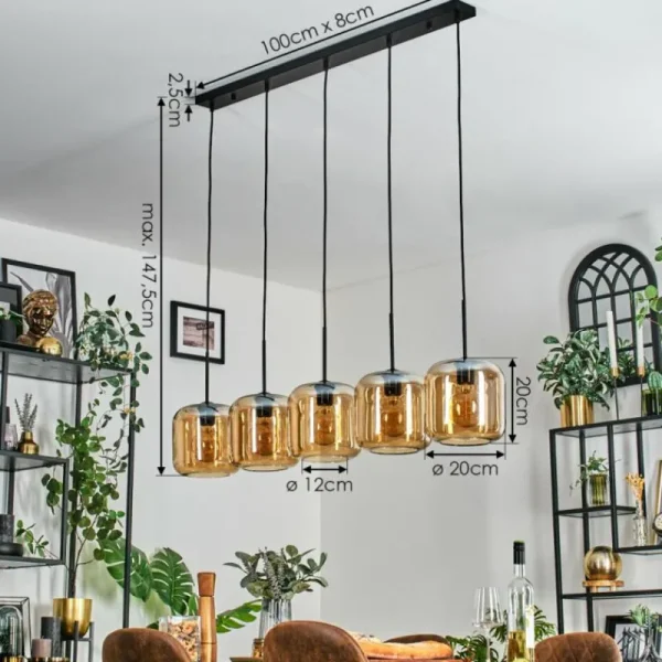 hofstein Lauden Suspension Ambre, 5 lumières* Lampes En Verre