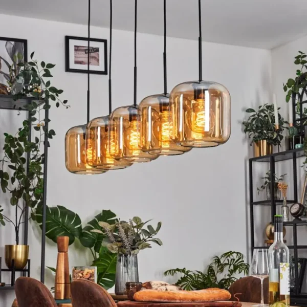 hofstein Lauden Suspension Ambre, 5 lumières* Lampes En Verre
