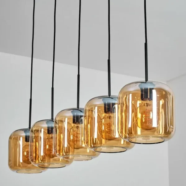 hofstein Lauden Suspension Ambre, 5 lumières* Lampes En Verre
