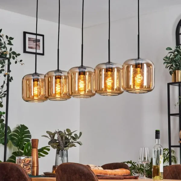 hofstein Lauden Suspension Ambre, 5 lumières* Lampes En Verre