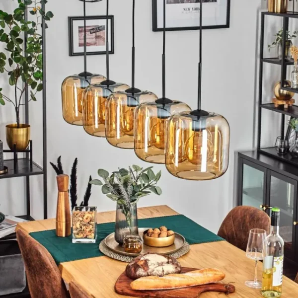 hofstein Lauden Suspension Ambre, 5 lumières* Lampes En Verre