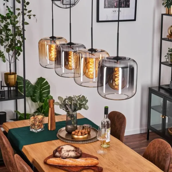 hofstein Lauden Suspension Ambre, Clair, Fumé, 4 lumières* Lampes Modernes