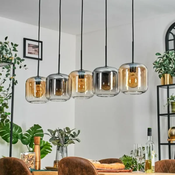 hofstein Lauden Suspension Ambre, Clair, Fumé, 5 lumières* Lampes Modernes