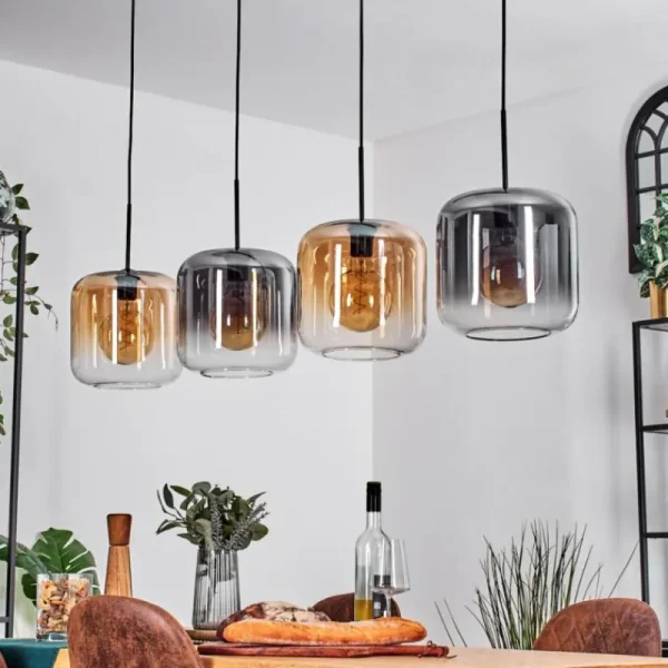 hofstein Lauden Suspension Ambre, Clair, Fumé, 4 lumières* Lampes Modernes
