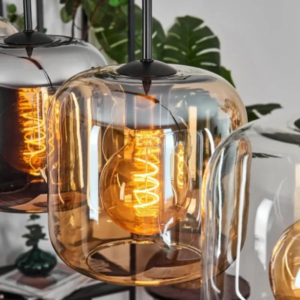 hofstein Lauden Suspension Ambre, Chrome, Clair, 4 lumières* Lampes En Verre