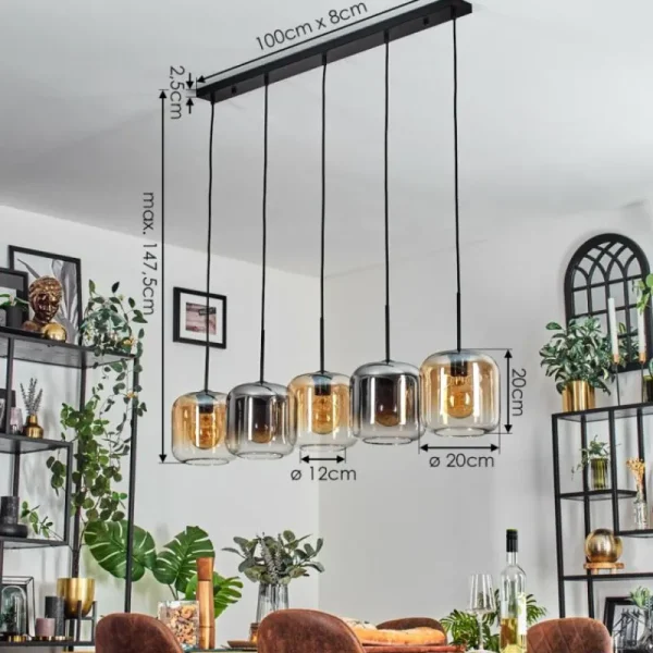 hofstein Lauden Suspension Ambre, Clair, Fumé, 5 lumières* Lampes Modernes