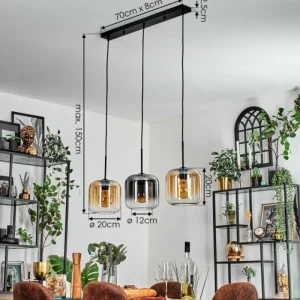 hofstein Lauden Suspension Ambre, Clair, Fumé, 3 lumières* Lampes Modernes