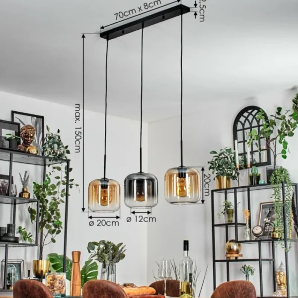 hofstein Lauden Suspension Ambre, Clair, Fumé, 3 lumières* Lampes Modernes