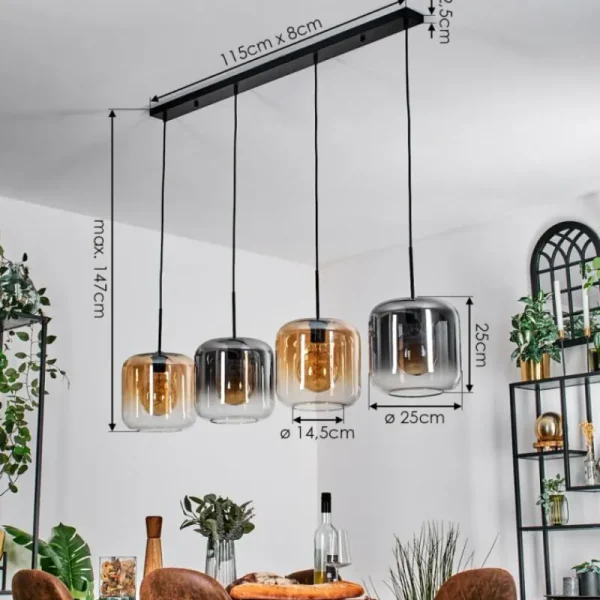 hofstein Lauden Suspension Ambre, Clair, Fumé, 4 lumières* Lampes Modernes