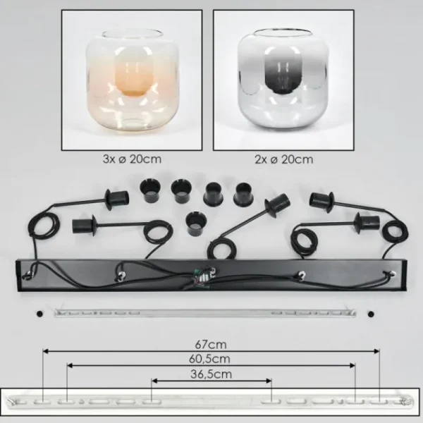 hofstein Lauden Suspension Ambre, Clair, Fumé, 5 lumières* Lampes Modernes