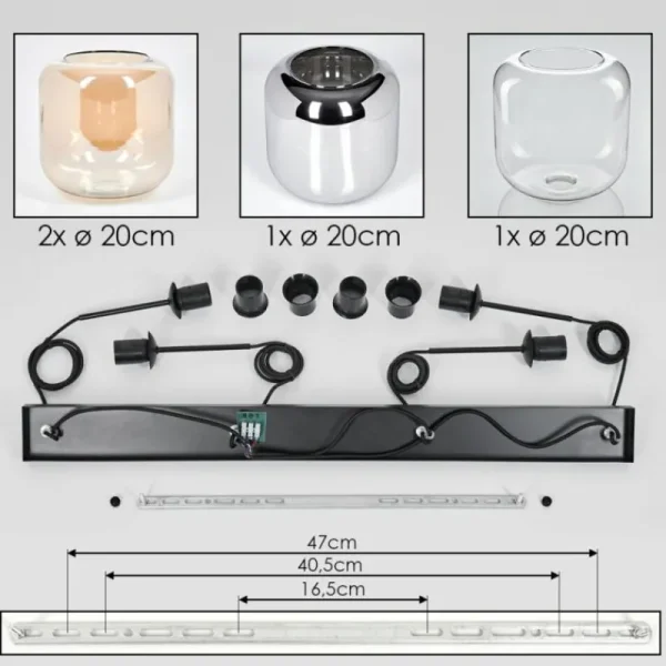 hofstein Lauden Suspension Ambre, Chrome, Clair, 4 lumières* Lampes En Verre