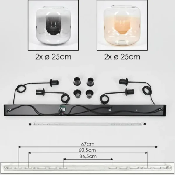 hofstein Lauden Suspension Ambre, Clair, Fumé, 4 lumières* Lampes Modernes