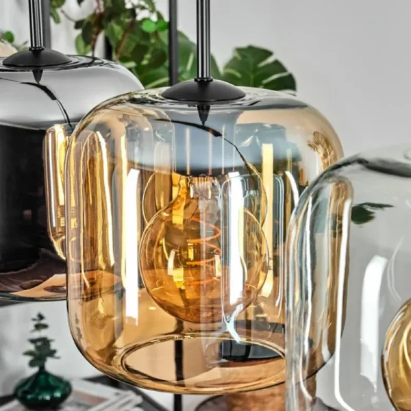hofstein Lauden Suspension Ambre, Chrome, Clair, 4 lumières* Lampes En Verre