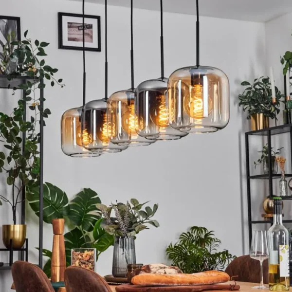 hofstein Lauden Suspension Ambre, Clair, Fumé, 5 lumières* Lampes Modernes